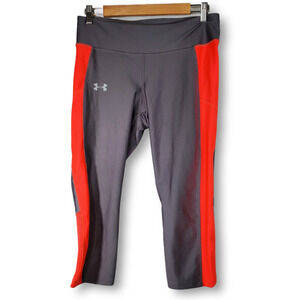 Under Armour Cropped Compression Athletic Leggings Pants Gray Orange Size Large